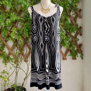 White House Black Market Geometric Sleeveless Black White Tan Shift Dres…